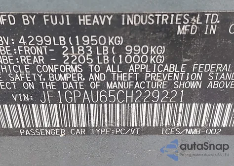 2012 Subaru Impreza 2.0I Sport Limited из США, поврежденный, VIN JF1GPAU65CH229221